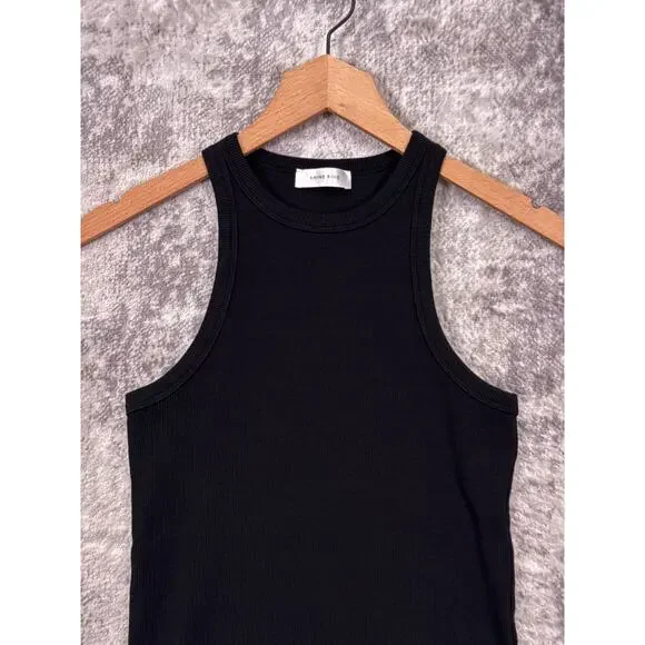 Anine Bing Top Medium Womens Black Ribbed Sleeveless Tank - Picture 2 of 10
